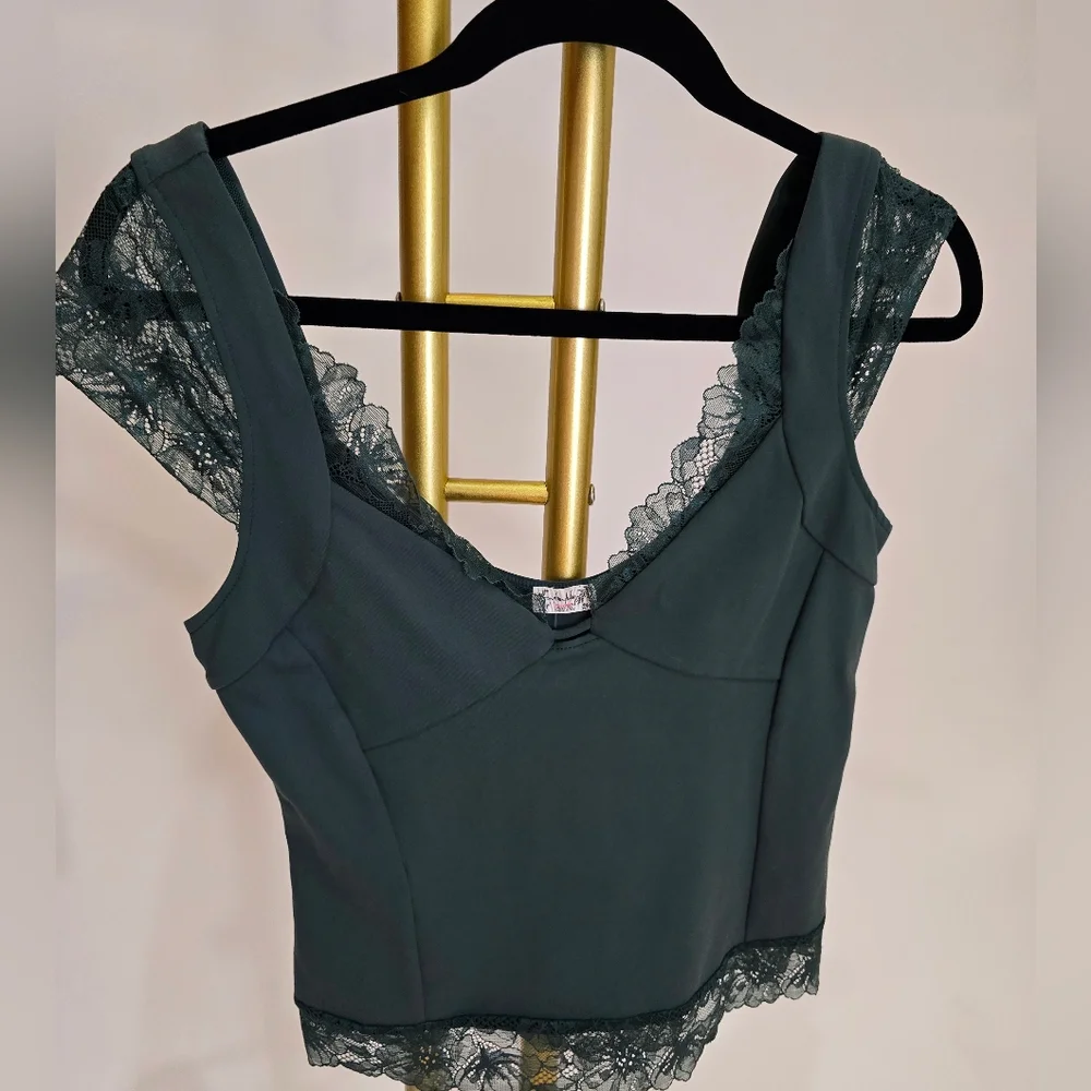 Green Pineneedle Better Not Lace Cami By Intimately FP Free People M - Picture 5 of 10